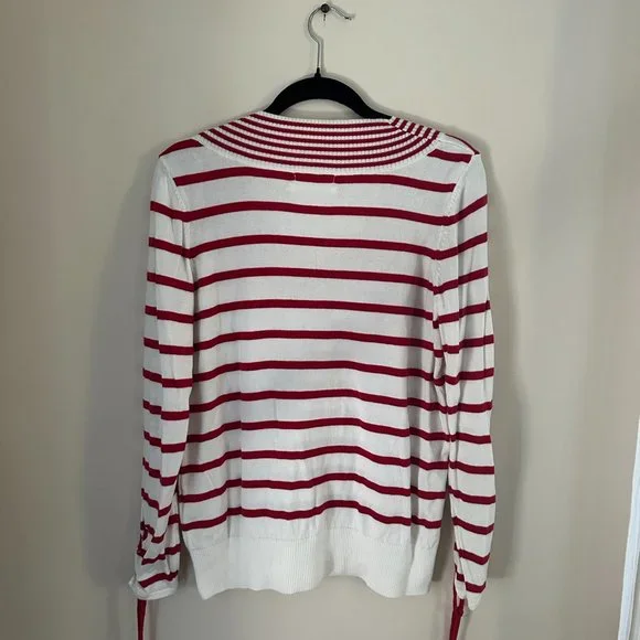 Anthropologie Red and White Nautical V Neck Sweater - Picture 4 of 4